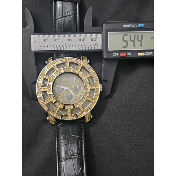 54.4mm Men\'s Chronograph Quartz Analog Watch Black Leatherette Strap w/case main image 4